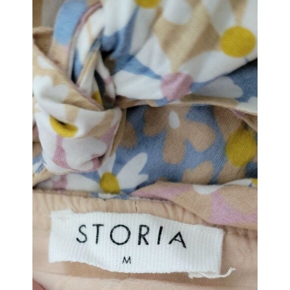 STORIA Floral Puff Sleeve Midi Dress With Back Tie & Tiered Skirt Women's Sz M - Picture 6 of 8